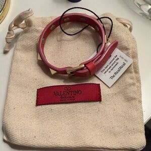 Valentino Pink Leather Studded Bracelet